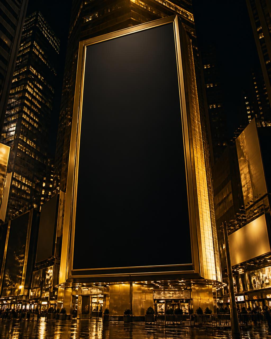 Blank digital billboard towering over Times Square at night